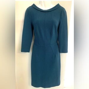 Boden LS Teal Dress zipper back Textured Stretch Women’s  S 6 Career Classic